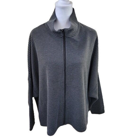 FH Clothing Co Black & Gray Striped Full Zip Long Sleeve Boxy Sweater Size S - Picture 1 of 16